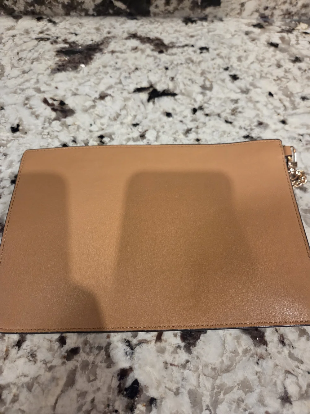Tory Burch Tan Leather Zip Pouch with Gold Logo